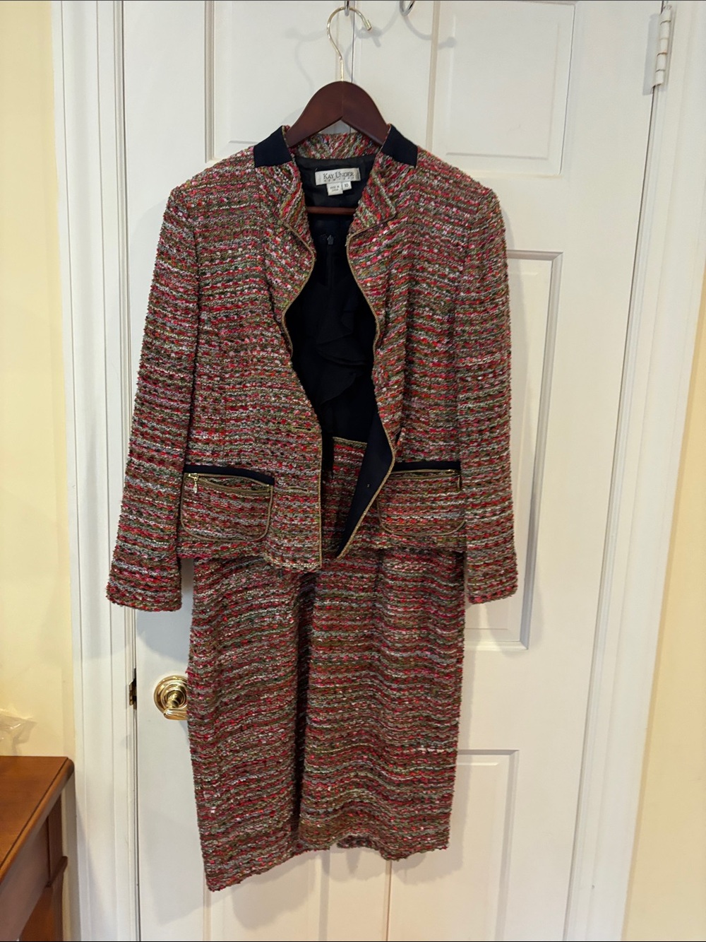 Kay Unger Multicolor Tweed Two-Piece dress with matching jacket